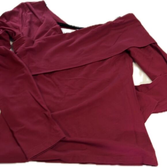 Bobi Assymetric Wrap Women’s Top Size S Color Pinot Long Sleeves Fitted NWT - Picture 3 of 8